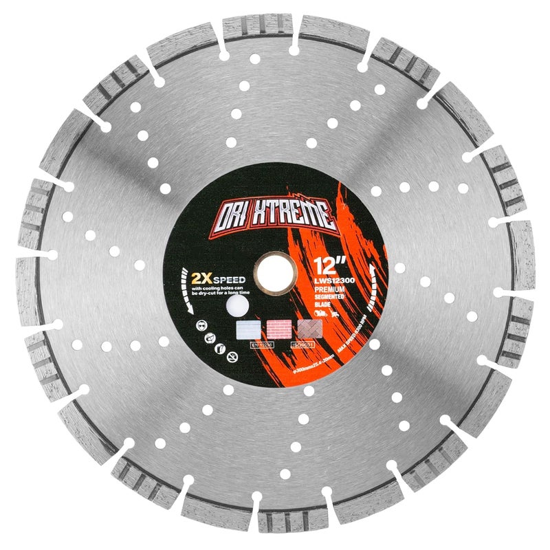 ORIXTREME 12 Inch Laser Welded Diamond Concrete Saw Blade, Combined Segmented General Purpose Blade Dry/Wet Cutting Concrete, Reinforced Concrete, Masonry, Brick, Block,1"-20mm Arbor - Image 1